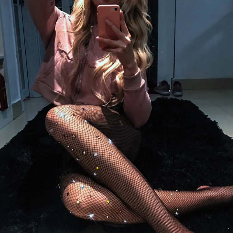 

Women Sexy Stockings Tights Rhinestone Mesh Fishnet Pantyhose Plus Size Bling Female Tights Hosiery Meias Collant Femme