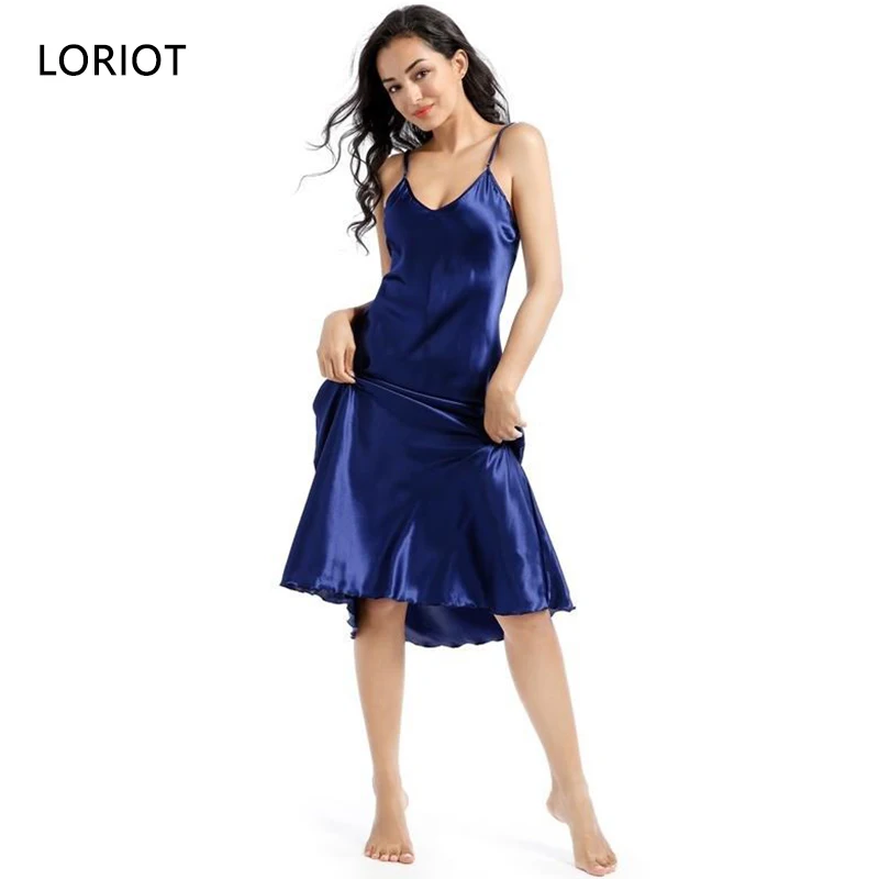 

Satin Ruffled Nightgown For Women Nightdress Pajamas Pyjamas Nightwear Sleepwear V Neck Sleeveless Sexy Casual SA1383