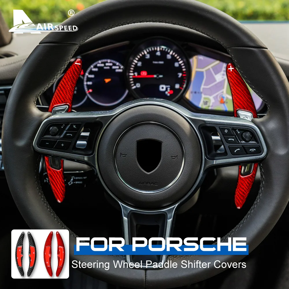 

AIRSPEED Carbon Fiber for Porsche Panamera Macan 971 718 911 Cayenne Boxster Accessories Car Steering Wheel Paddle Shifter Cover