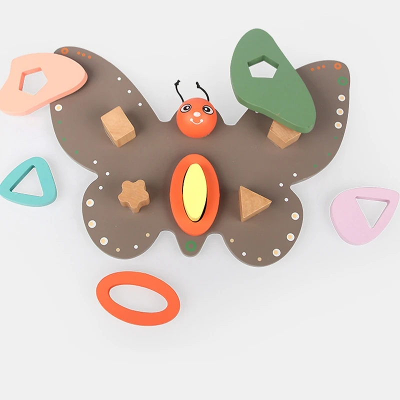 

Shape Matching Toy Wooden Butterfly Puzzle Geometric Building Block Brain Developmental Plugging Toy Kids 2/3 Favor Gift