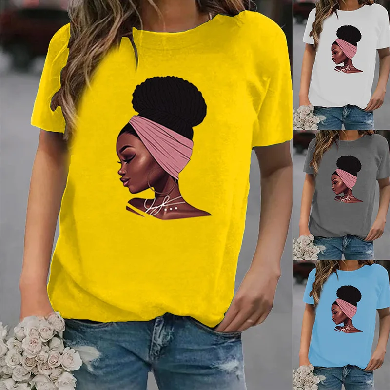 

Свободная Черная Женская футболка с принтом девушки, круглым вырезом и коротким рукавом, Летний Новый Стиль