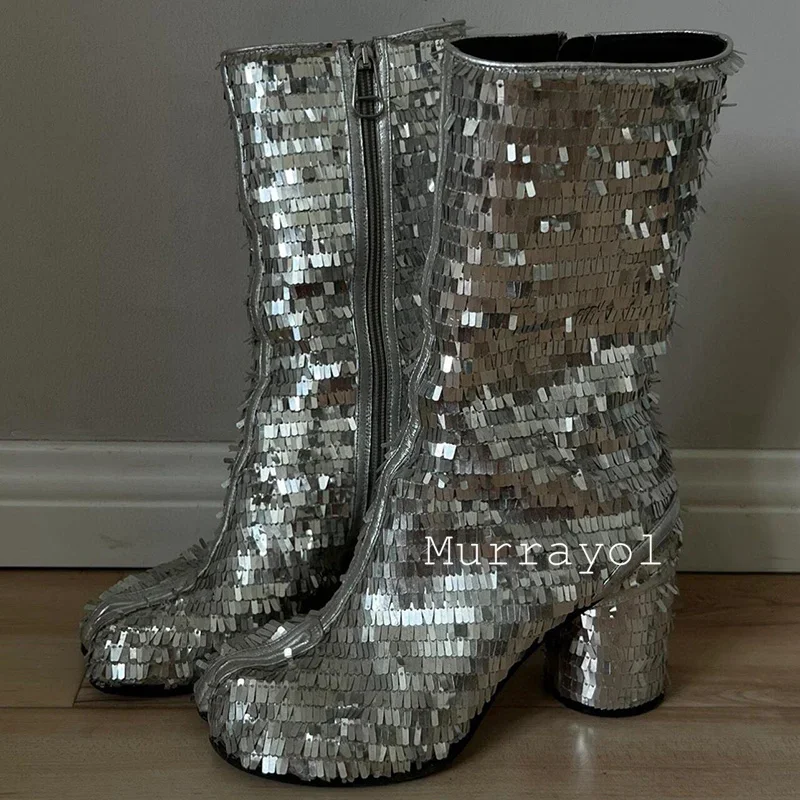 Bling Блестящий декор Боковая молния Ботильоны Женские однотонные короткие сапоги