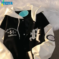 yiciya loose black embroidery baseball uniform women street vintage letter printing hooded baseball harajuku jacket spring 2022