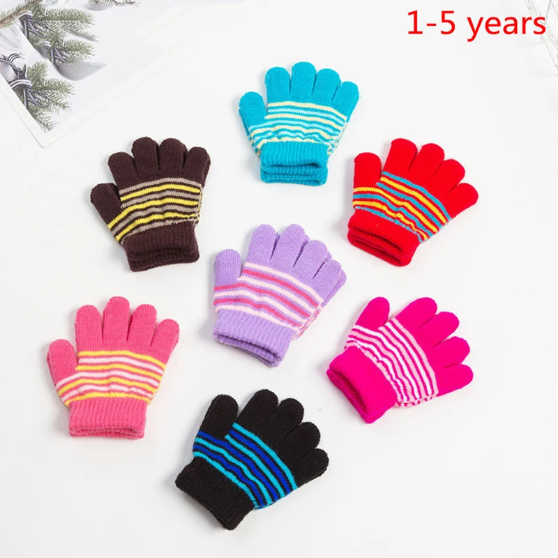 

1 Pair Kids Winter Knitted Thicken Gloves 1-5 Years Girls Boys Children Cute Warm Mittens Imitation Full Finger Gloves