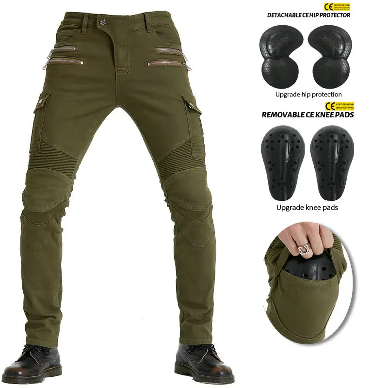 VOLERO Men Motorcycle Pants Motorcycle Jeans Protective Gear Riding Touring Motorbike Trousers With Protect Gears Summer zipper