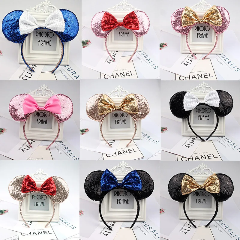 

Warmom Fashion Mice Black Ears Headband New Sequin Bow Character Hairband Girls Festival Party Hair Accessories For Girls