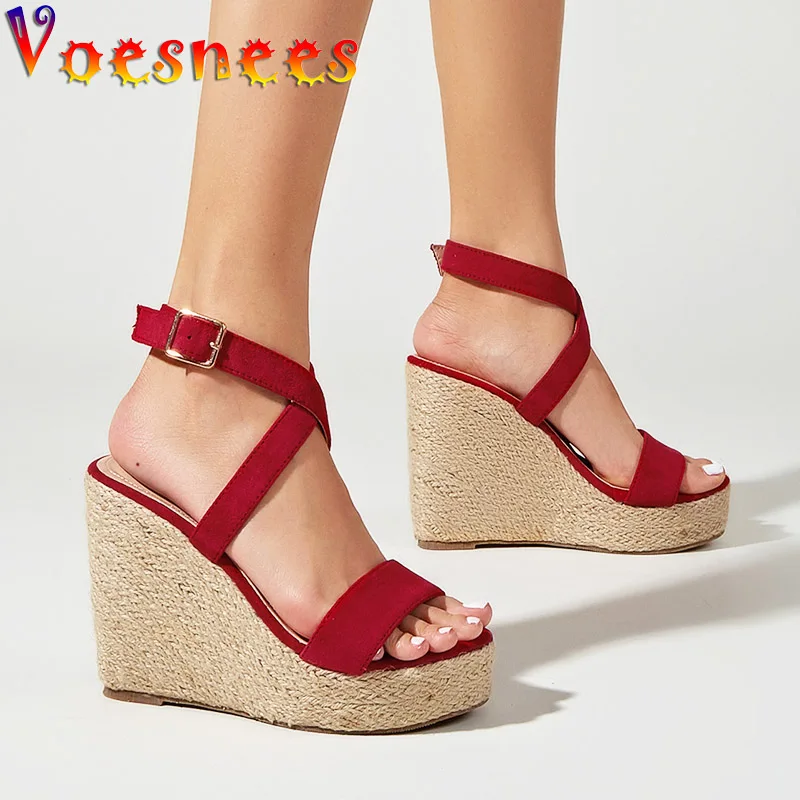 

Voesnees Hemp Rope Wedges Heel Women Sandals Summer Fashion Buckle Casual Office Shoes Plus Size Ladies Party High Heels Pumps
