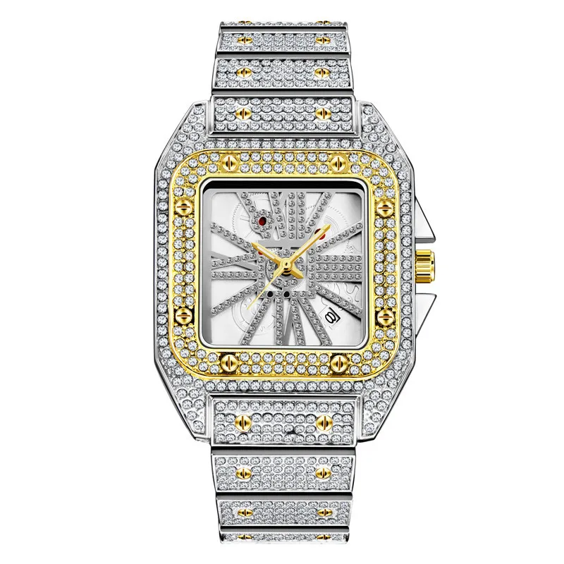 Новые мужские часы роскошные с бриллиантами в стиле хип-хоп Iced Out квадратные