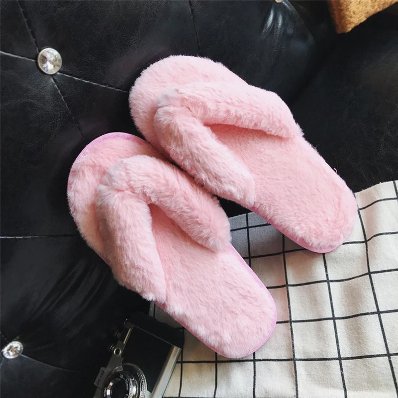 

Autumn Winter Women Home Slippers Fashion Soft Furry Flats Slippers Faux Fur Women Warm Shoes Indoor Female Flip Flops WSH3747