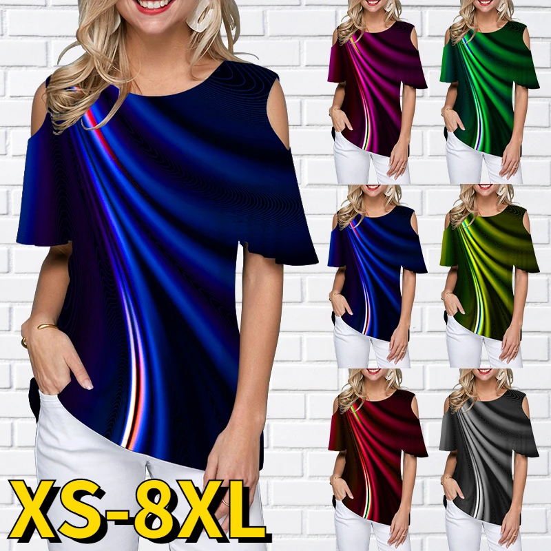 

2022 New Women's Vintage Prints T-shirt 3D Printing Round Neck Basic Short Sleeve Fashion Off-the-shoulder T-shirt Casual Wear
