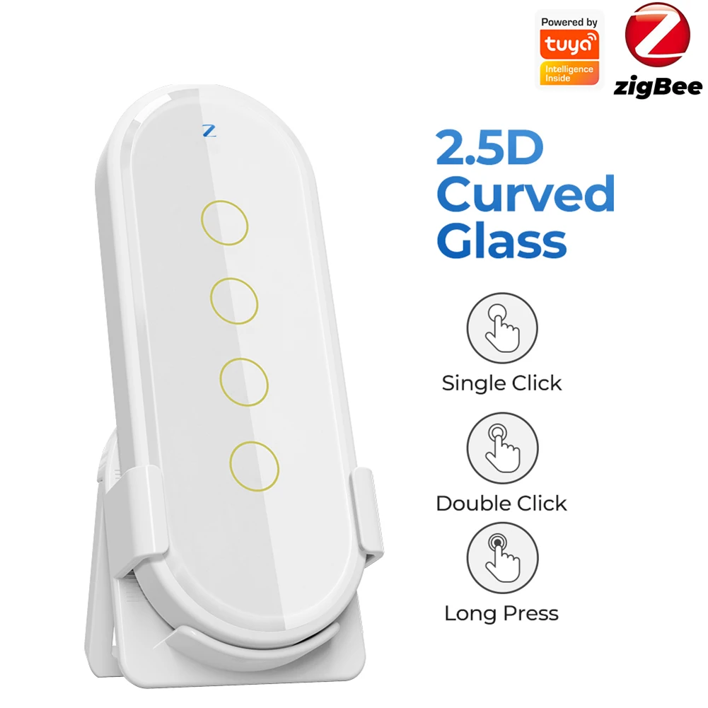 

Tuya Wifi Zigbee Wireless Scene Touching Switch Light Remote Controller 2.5D Curved Tempered Glass with Fluorescent Function