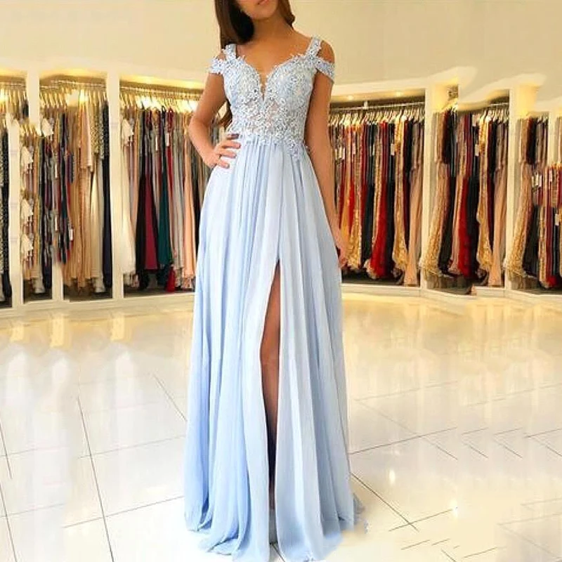 

New A Line Bridesmaid Dresses V Neck Wedding Guest Gown Cheap Long Prom Dresses vestidos de fiesta de noche