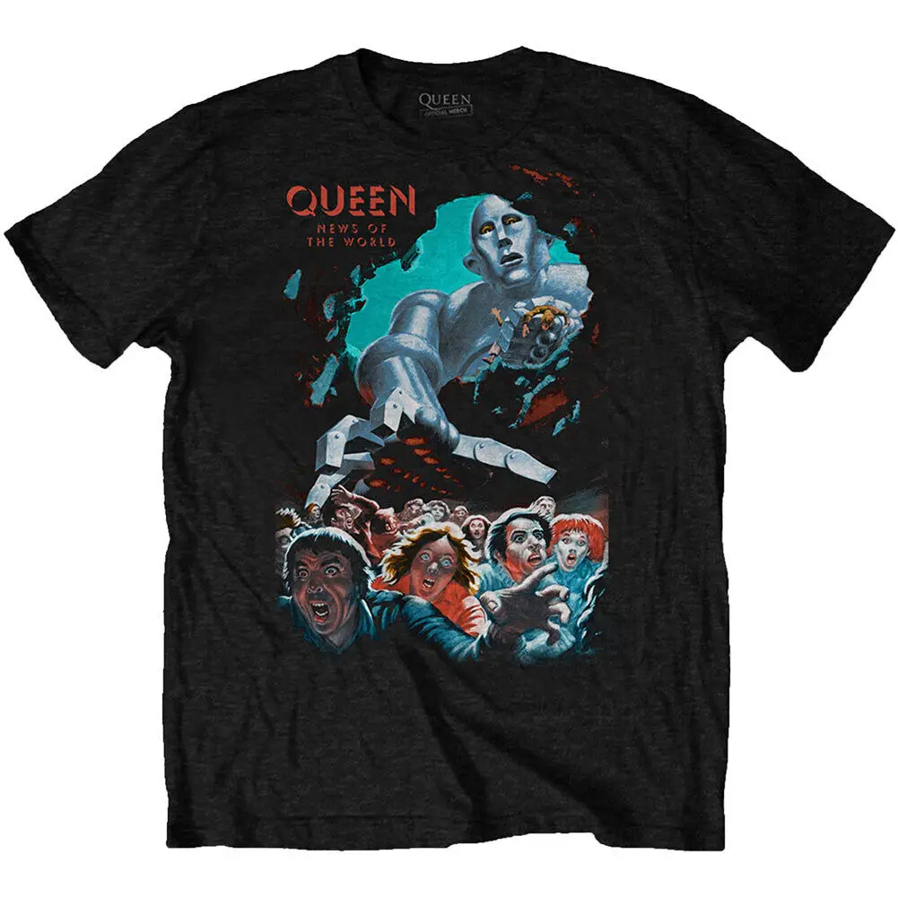 Мужская винтажная приталенная футболка Queen News Of The World большая черная
