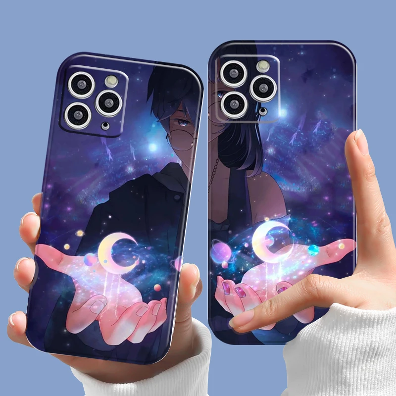 

Anime cartoon Couple Phone Cases For IPhone 13 11 Pro Max 12 Mini XS XR X 7 8 Plus SE 2020 6s Landscape All Inclusive Soft Cover
