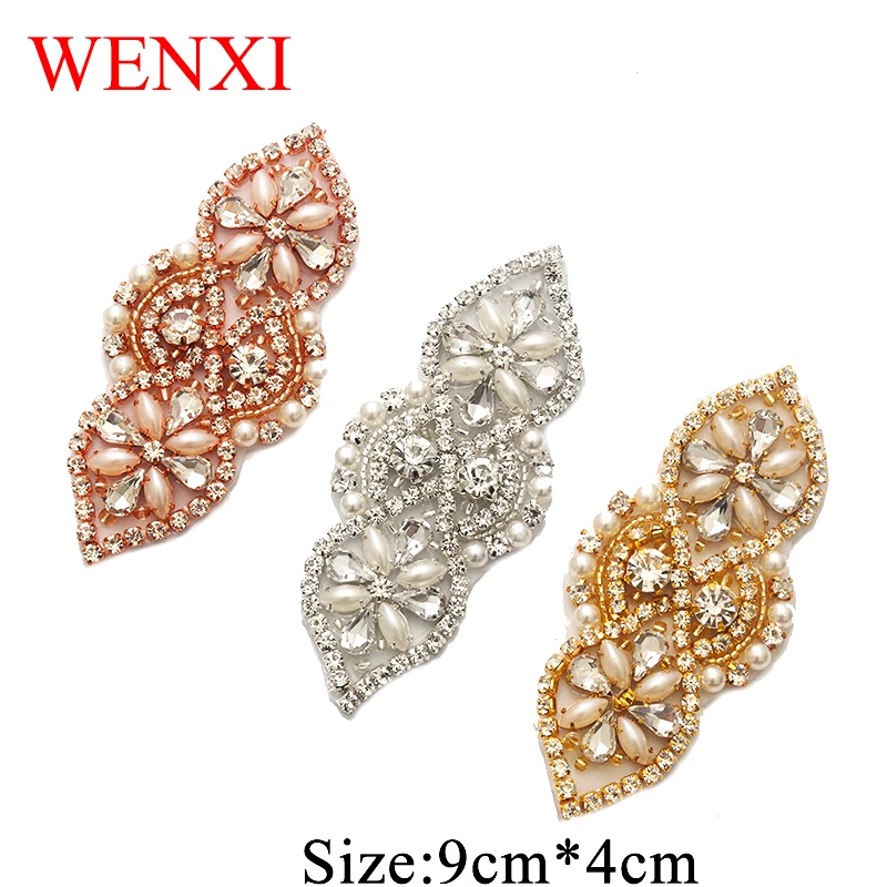 

WENXI 30pcs Wholesale Bridal Hand Beaded Rhinestones Appliques Sewing On For Dress Sash And wedding Accessory DIY Iron On WX884