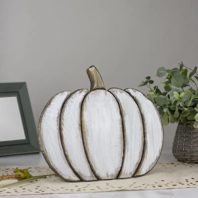 

13.75 White Wooden Pumpkin Fall Harvest Decoration