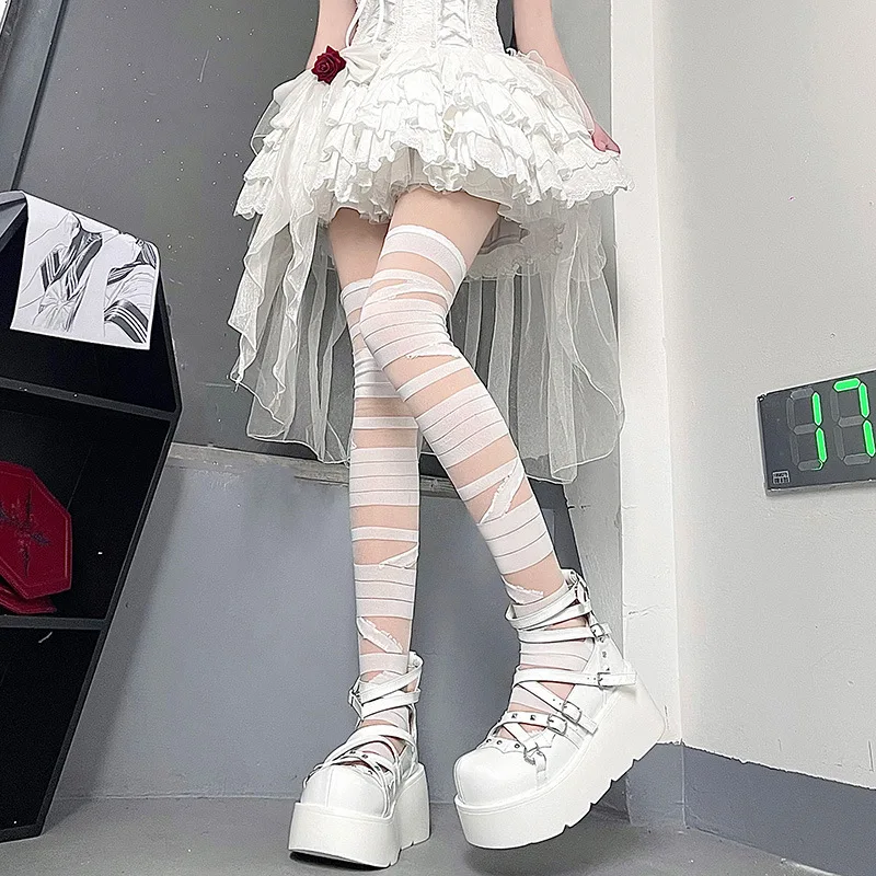 

Summer New Women's Socks Crossed With Transparent Lace Cotton Solid Color Long Socks Anti-Friction Shaped Women's Knee Socks