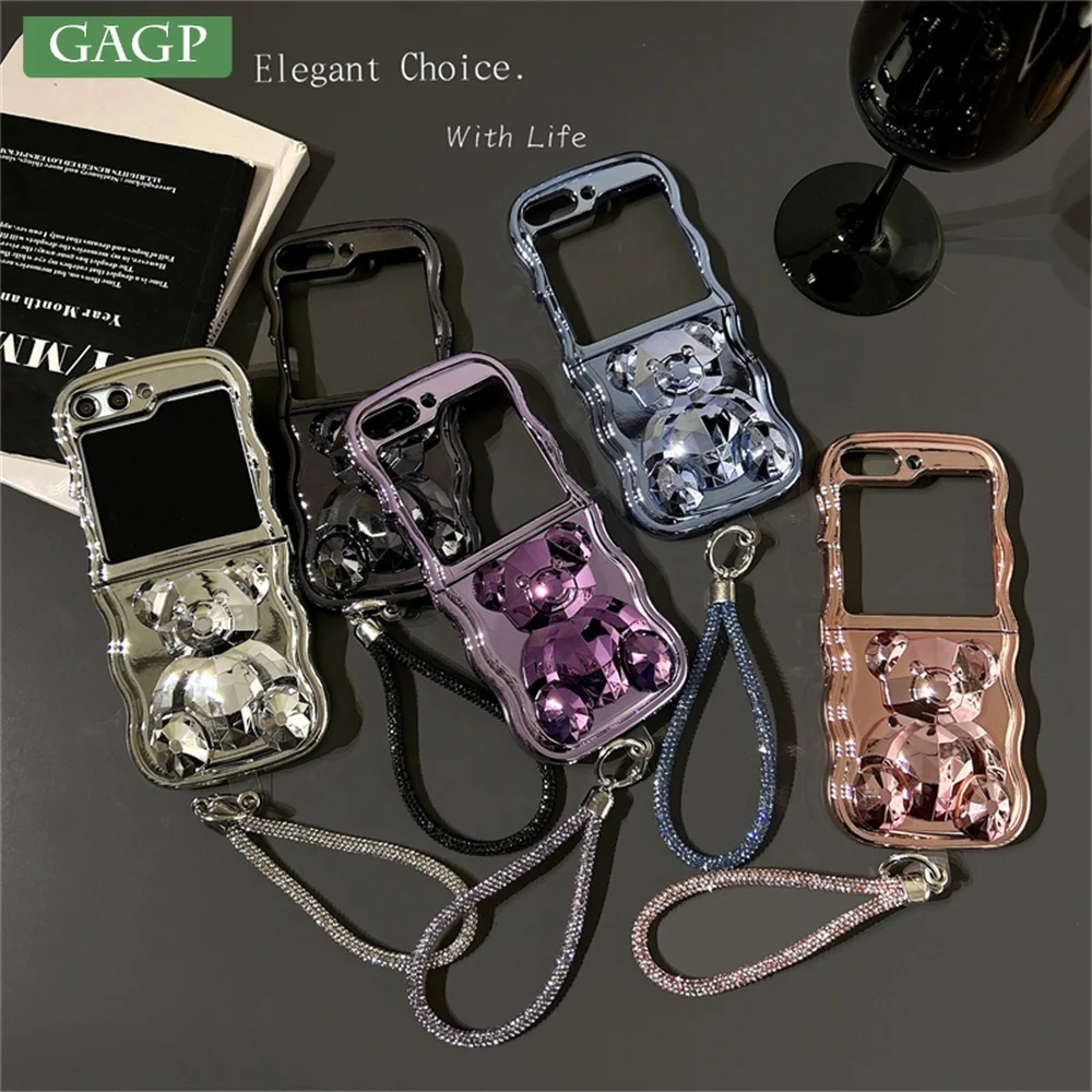 Симпатичный медведь подставка держатель браслет чехол для Samsung Galaxy Z Флип 6 5 4 3