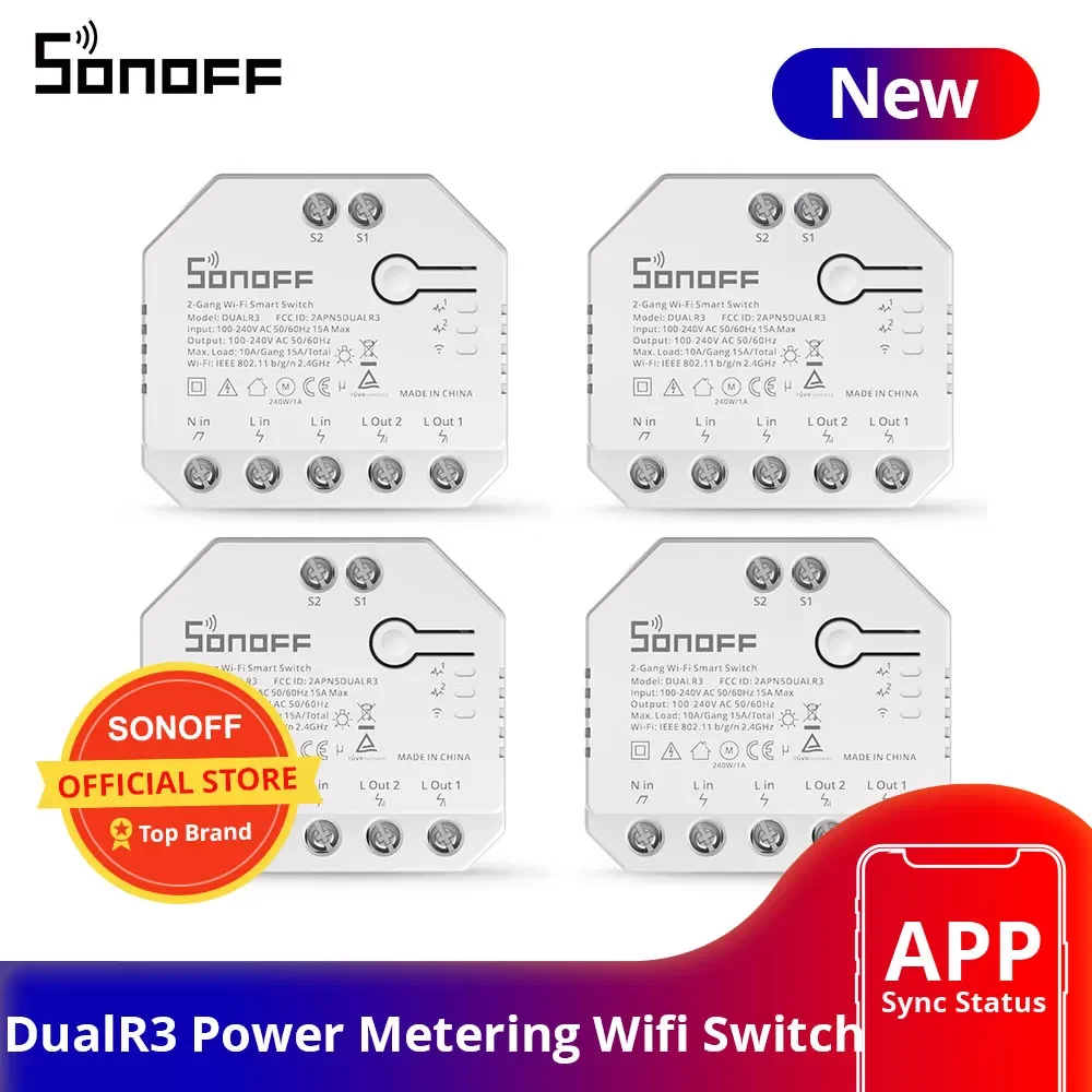 

Оптовая продажа DUALR3 Wifi Smart DIY двойное реле, двухстороннее управление, Измерение мощности, работа с Alexa Home