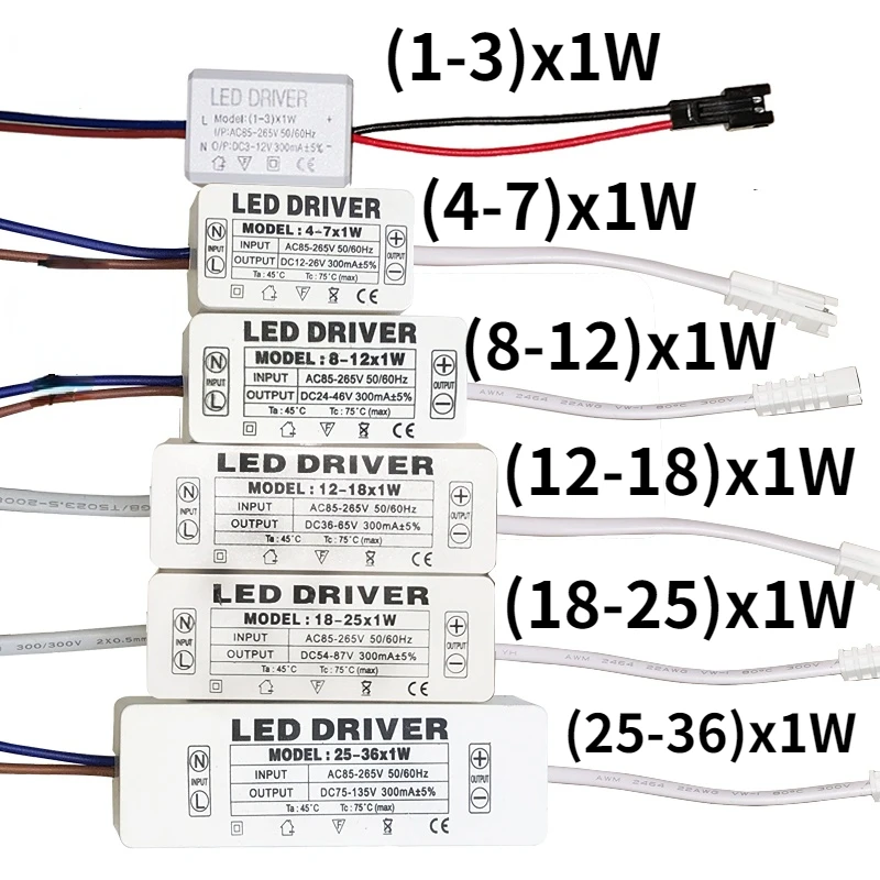 

1W 3W 5W 7W 12W 18W 20W 25W 36W LED Driver 300mA For LEDs Power Supply Unit AC85-265V Lighting Transformers For LED Power Lights