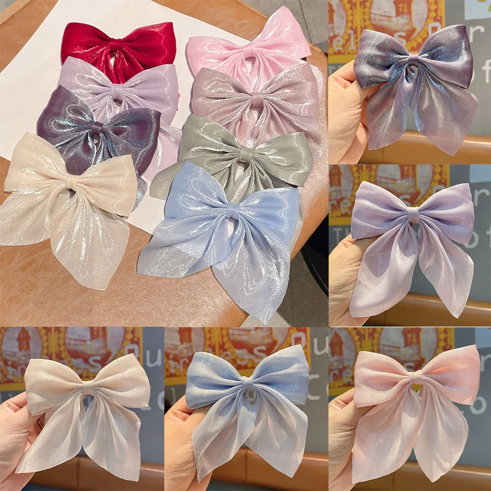 

Solid Color Bow Women Silk Scrunchie Fashion Vintage Cross Hairclips Hairpins Girls Sweet Headwear Big Size Makeup Barrettes