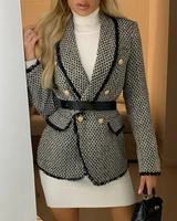 elegant fashion spring blazer womens long sleeve plaid printed button casual office lady blazer slim fit overcoat outerwear