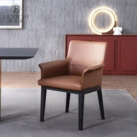 italian minimalist leather dining chair brown full leather armchair modern nordic dining chair
