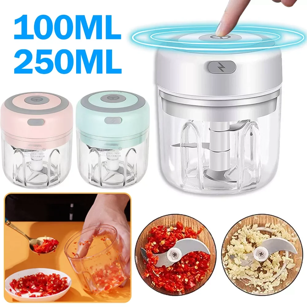 

100/250mL Mini Garlic Masher Chopper Cutter Ginger Masher Machine for Kitchen Food Crusher Chili Vegetable USB Charging