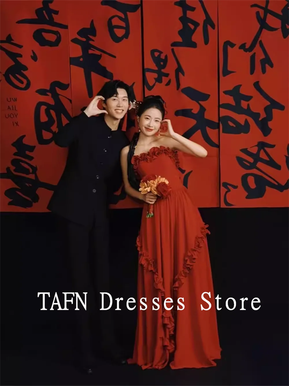 TAFN Новый китайский стиль ретро нишевое простое свадебное платье красное без