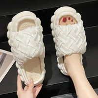 women weave slippers for indoor solid thick sole shoes eva non slip open toe house slides woman platform shoes for home couples