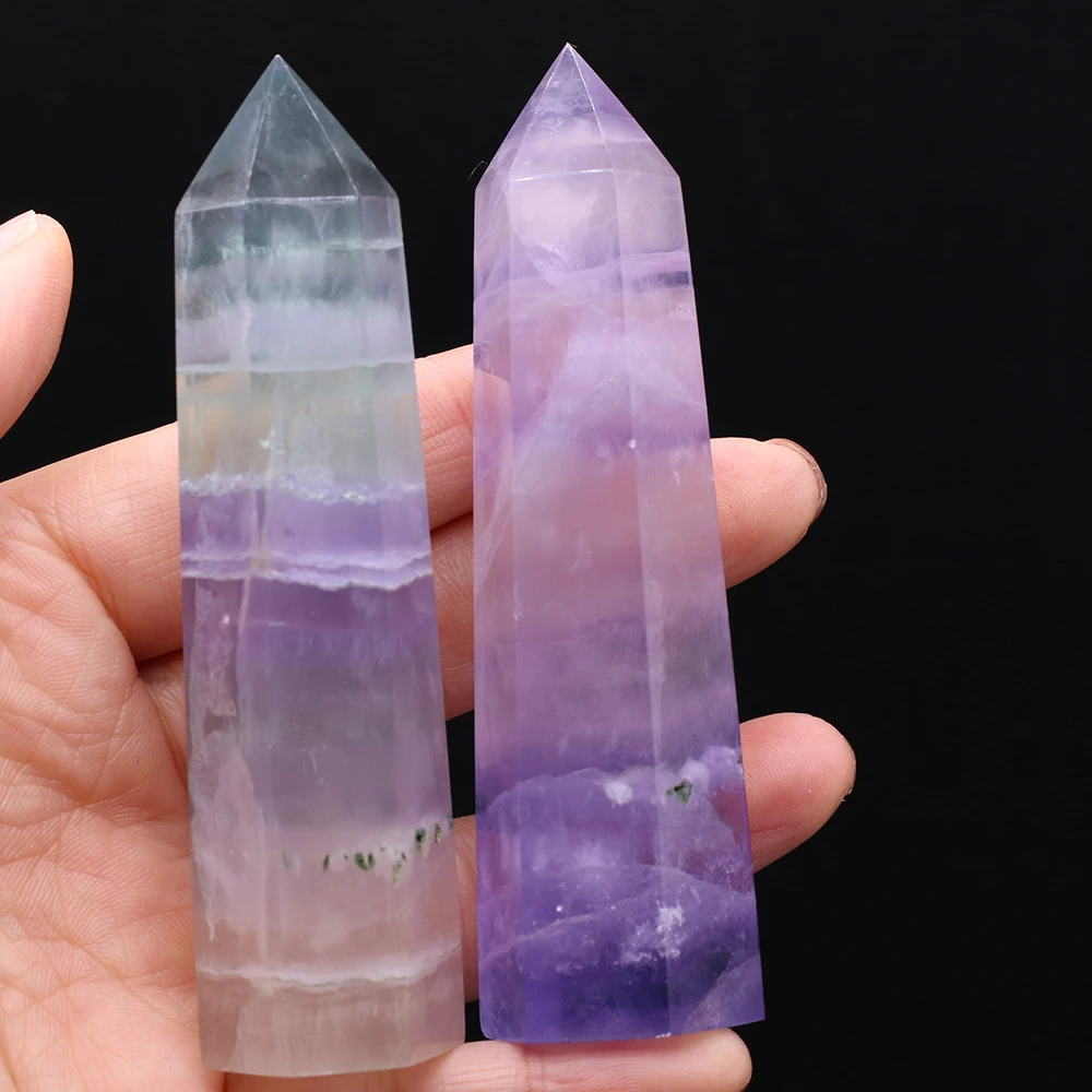 

Natural Fluorite Crystal Tower Carved Crafts Reiki Energy Stone Point Healing Crystals Hexagonal Column Ornament Home Decoration