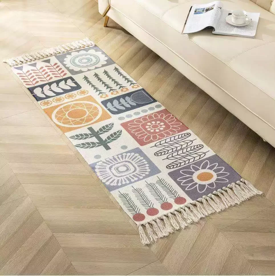 

Bohemia Ethnic Style Cotton Linen Soft Carpet Handmade Tassel Rug Living Room Bedside Floor Mat Pad Home Boho Decoration