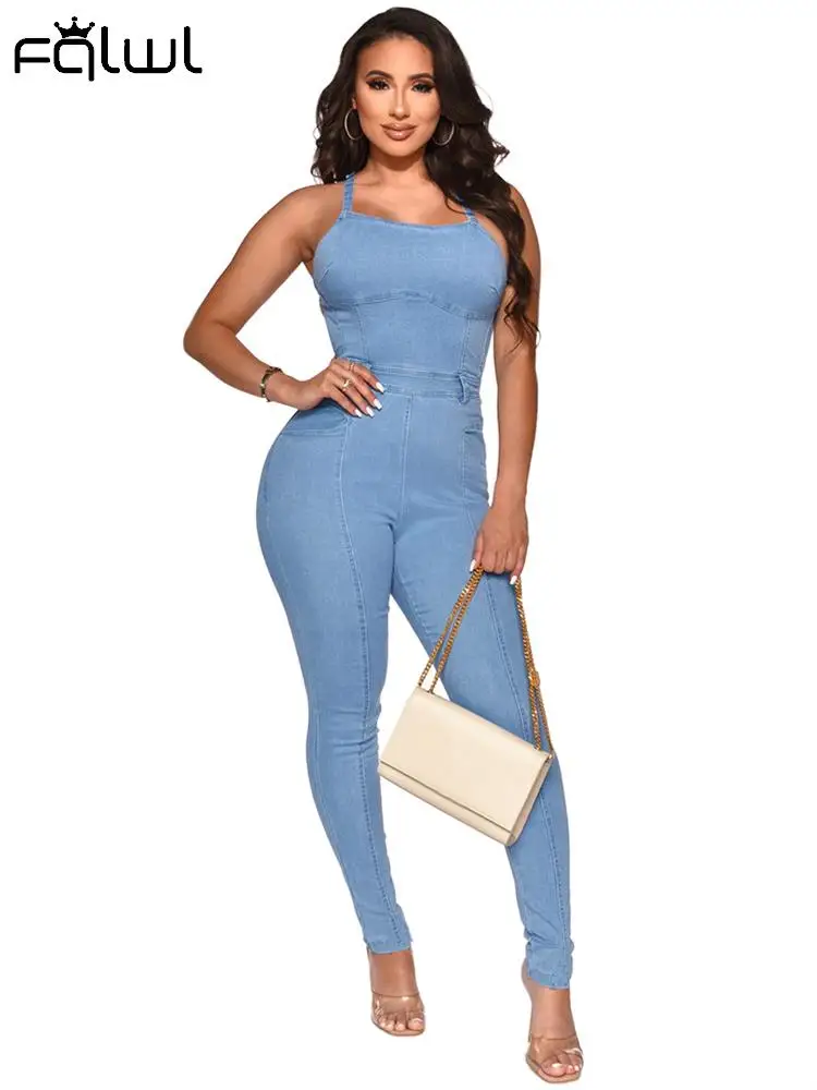 

Habbris Summer Sexy Bodycon Romper Women Jumpsuit 2022 Sleeveless Jumpsuit Blue Black Jeans One Piece Set Women Jumpsuit