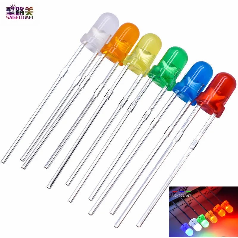 

1000pcs /lot Transparent Round 3MM Super Bright Lamp Bead RED Green Blue White Yellow Orange Light LED Bulbs Emitting Diode F3