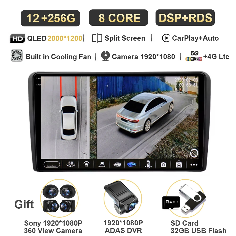 

Для Audi A3 8P 2003-2013 Android 15 Carplay Автомагнитола 2din Мультимедийный плеер GPS-навигация Аудио Стерео DSP 360 Камера 4G