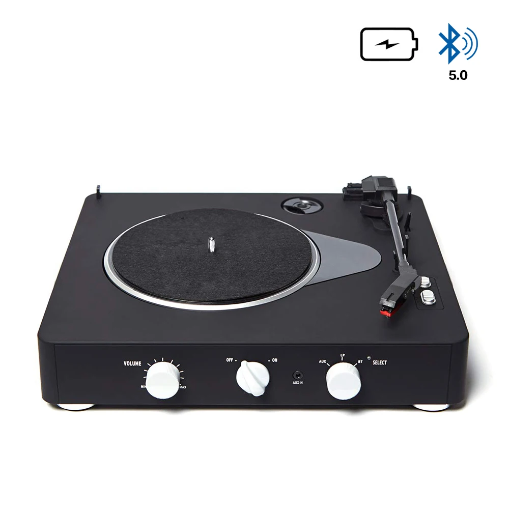 

BT 5.0 Portable Vinyl LP Built-in Speakers Rechargeable Battery Record Player Wireless Streaming 3-Speed Turntable Player