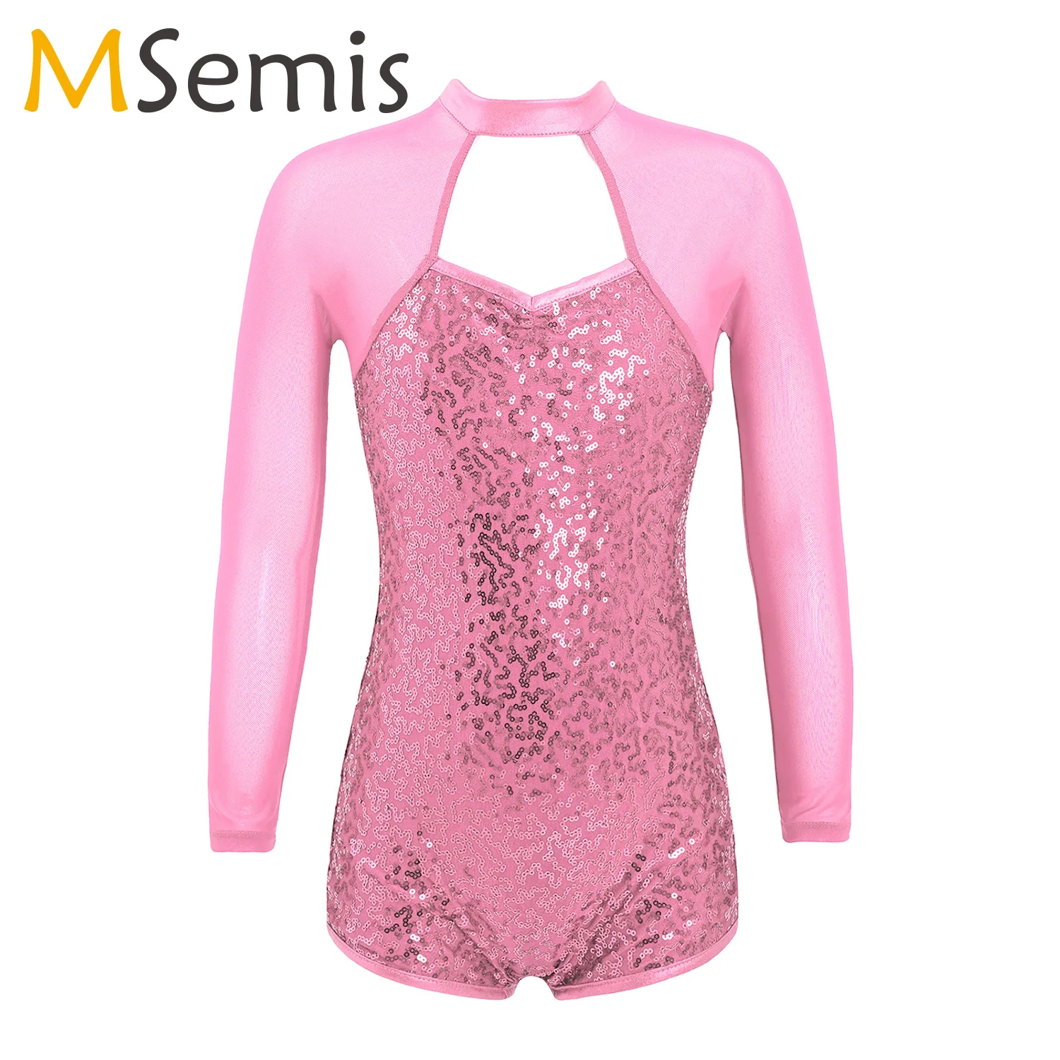 Детский гимнастический комбинезон с блестками и длинными рукавами для девочек |