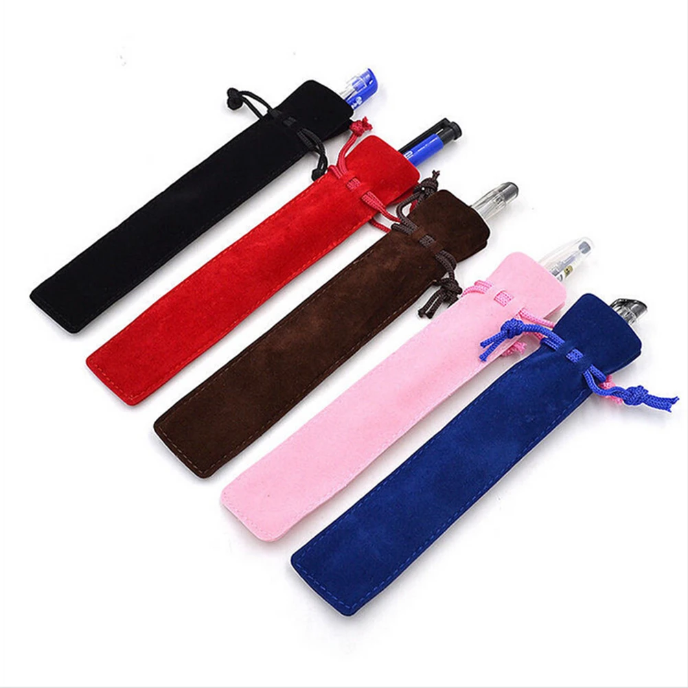 

5 Pcs Velvet Pen Holder Single Pencil Case With Rope For Rollerball Fountain Ballpoint Pens School Office Stationery Supplies