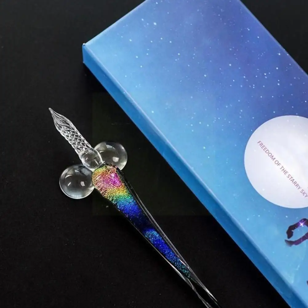

Rainbow Glass Fountain Pen Water Set Student Crystal Stationery Dip Supplies Ink Art Pen Pen Handmade Box Gift L9l0
