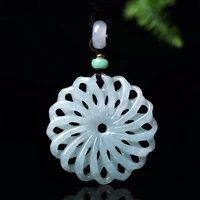 natural a grade jadeite flower blooming wealthy hollow pendant womens boutique fashion jade sweater chain necklace jewelry gift