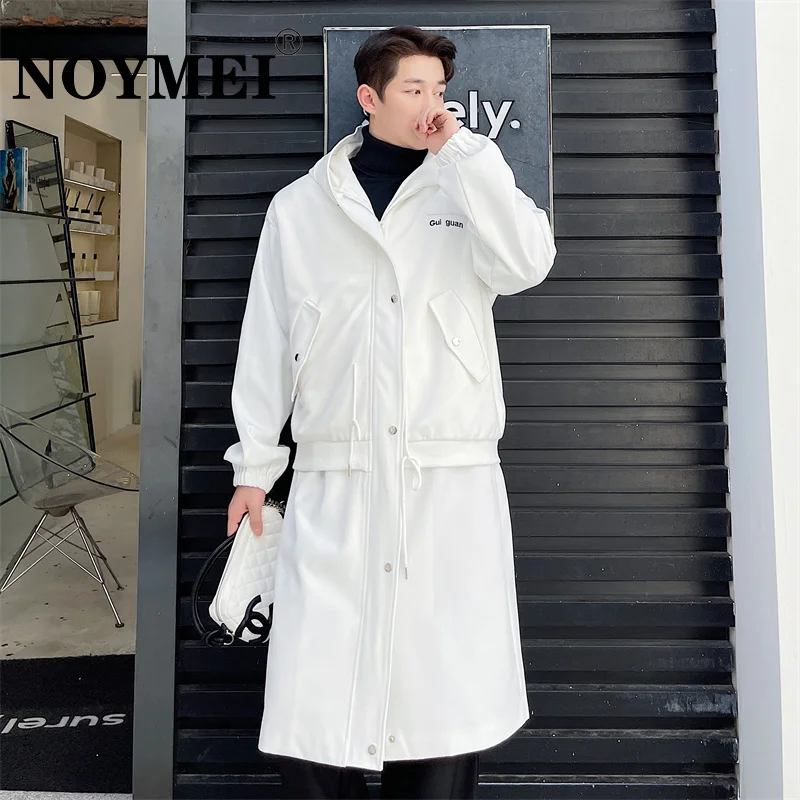 

NOYMEI Trench Fake Two Pieces Korean Windbreaker Men All-match Fashionable Autumn Winter Trendy Male Woolen Coat Chic WA2565