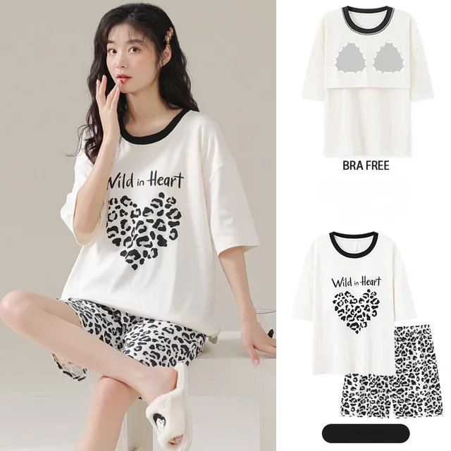 Pajamas Women Summer Women s Summer 2023 New Pure Cotton Nipple Coverage Flower Home Wear with Chest Pad One AliExpress