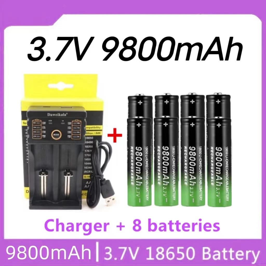 

2022 New18650 Battery High Quality 9800mAh 3.7V 18650 Li-ion batteries Rechargeable Battery For Flashlight Torch +Charger