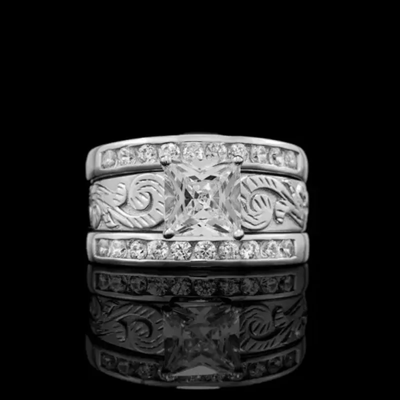 

European and American trend four claws, eight hearts and eight arrows zircon ring female temperament high-end wedding jewelry