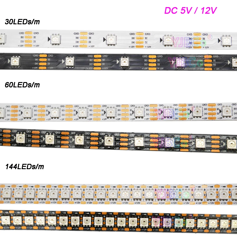 Умная Светодиодная лента WS2812B WS2815 WS2812 5 В 12 30 60 144 светодиодов на метр SMD 5050 RGB