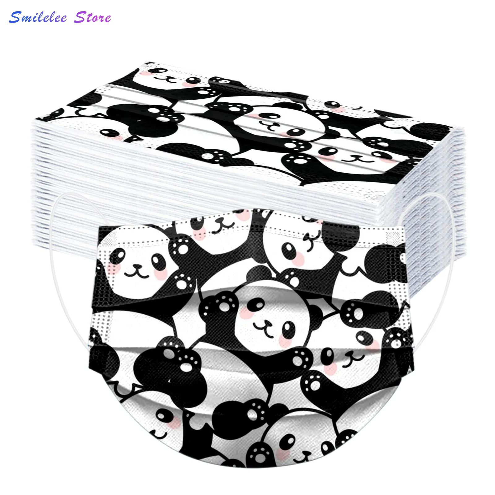 

50pcs Adult's Mask Panda Kawaii Print Disposable Face Mask Industrial 3ply Ear Loop Cosplay Breathable Safety Four Seasons