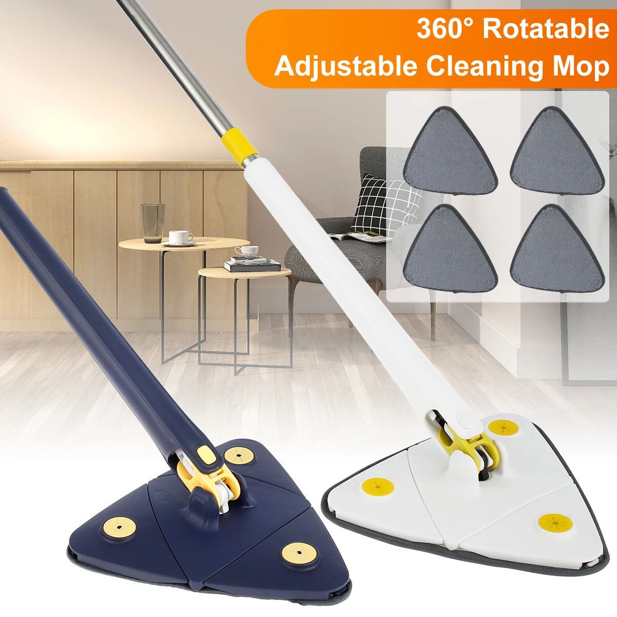 

360° Triangle Cleaning Mop Telescopic Wet Dry Ceiling Cleaning Brush Self-Draining Clean Tile Wall Squeeze Mop Floor Washer Tool