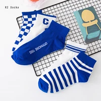 new summer thin klein blue short socks cotton harajuku striped plaid streetwear soft casual hiphop ankle fashion men women socks