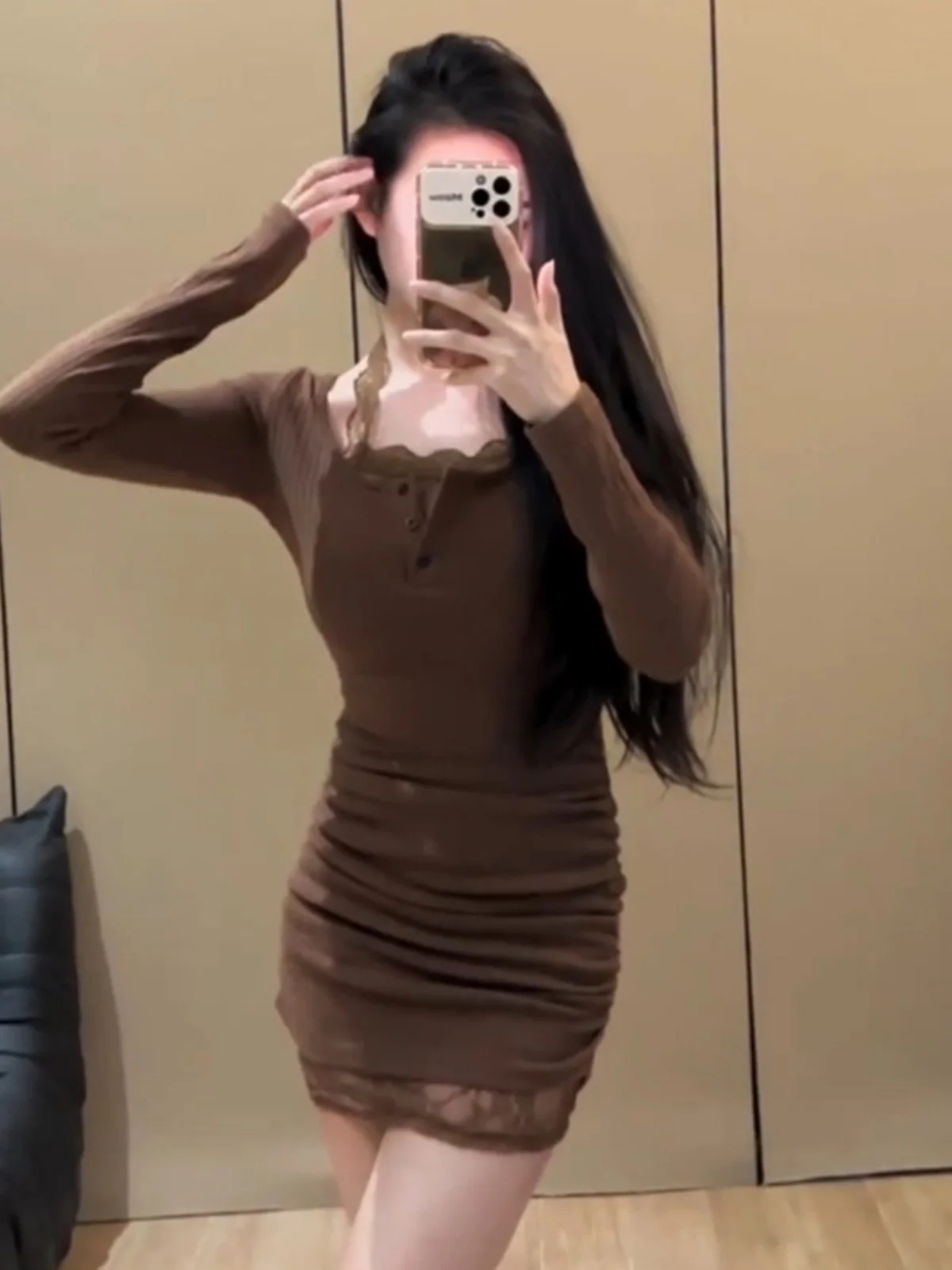 Pure Desire Sle Lace Stitching Inner wear One piece Dress Women clothing Autumn and Winter 2024 New Temperament Slim fit Sh...