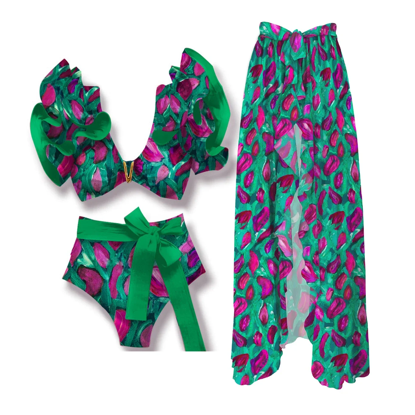 Высококачественный сексуальный комплект бикини 2024 Бразильское с цветочным